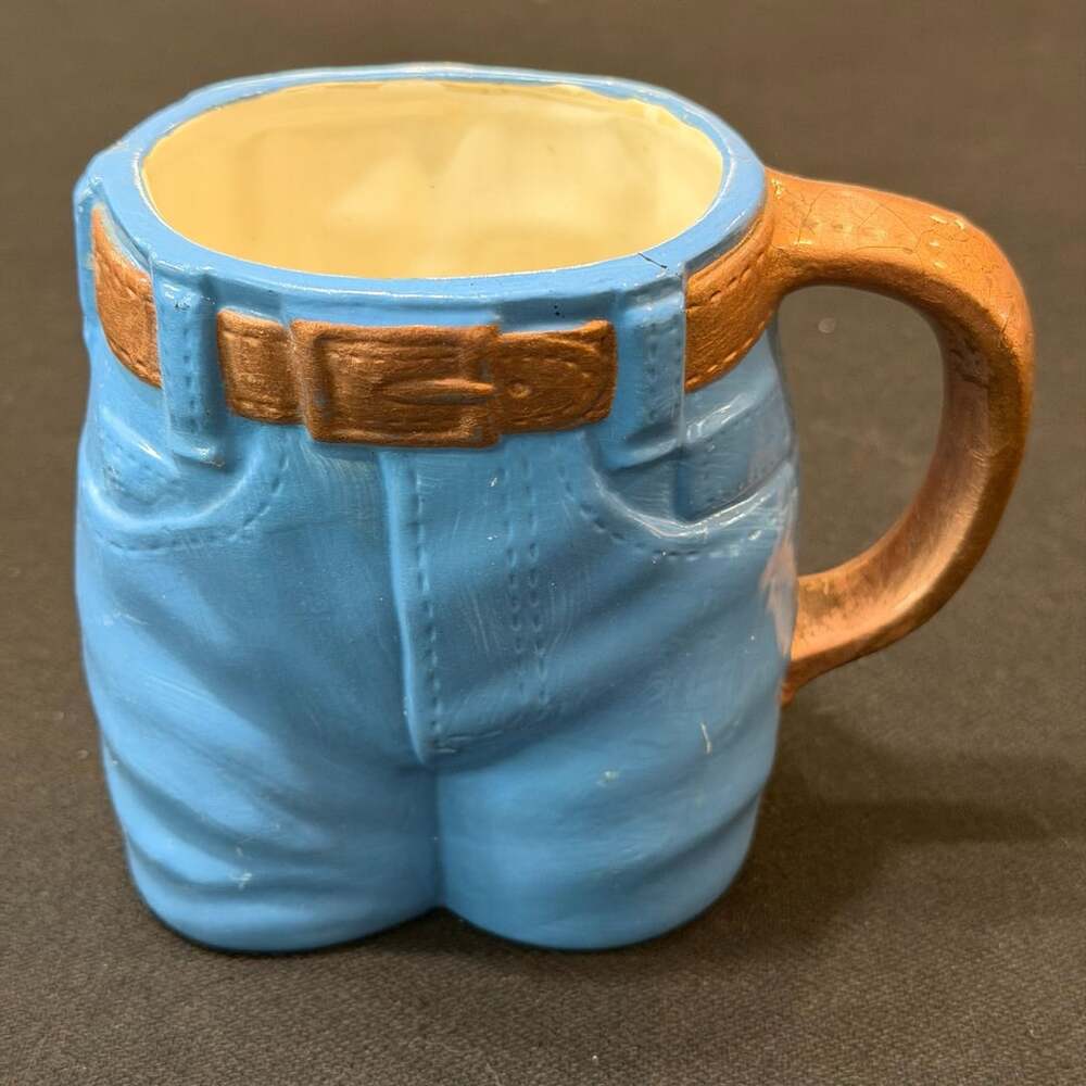 Vintage Ceramic Blue Jeans Planter / Coffee Mug With Belt Handle